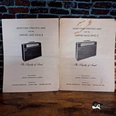 Haynes Amp Ephemera - Jazz King II & Bass King II Operating Sheets (1960s) image 1