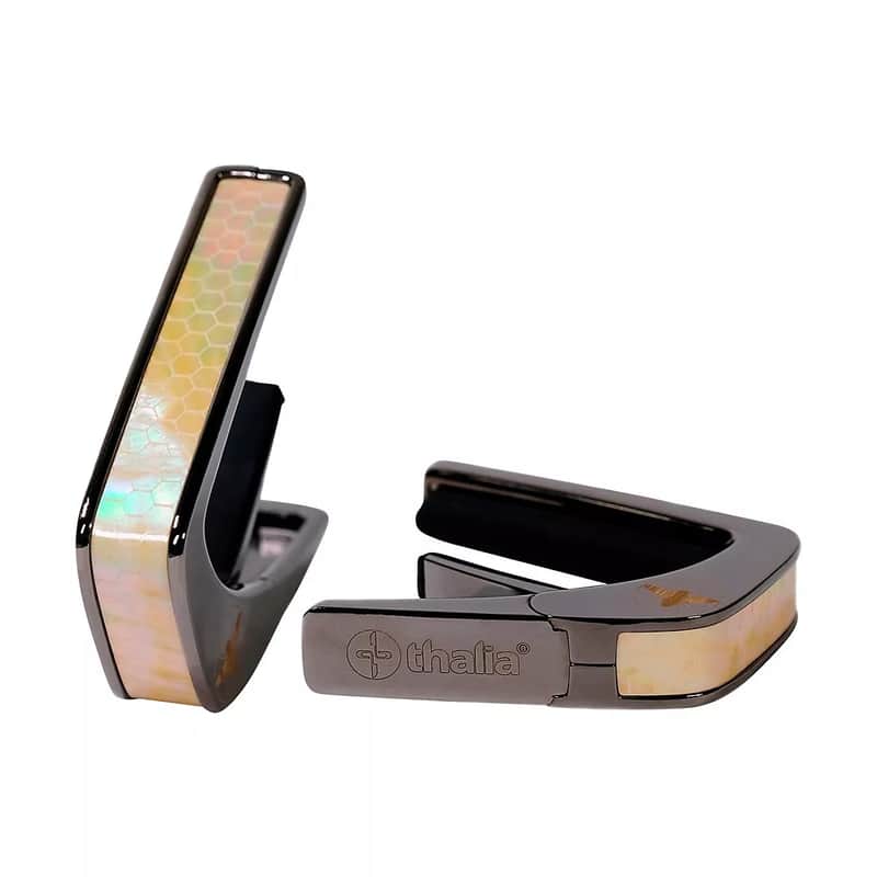 Thalia Premium Series Black Chrome Finish Guitar Capo, Vintage Pearl Save the Bees image 1