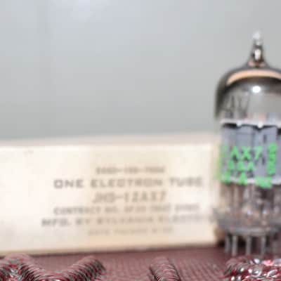 SYLVANIA JHS (JAN) 12AX7 ECC83 SHORT PLATE REC [] GETTER COPR GRID POST PERFECT BALANCE TEST NOS++ IN BOX MINTY VINTAGE 1959 image 2