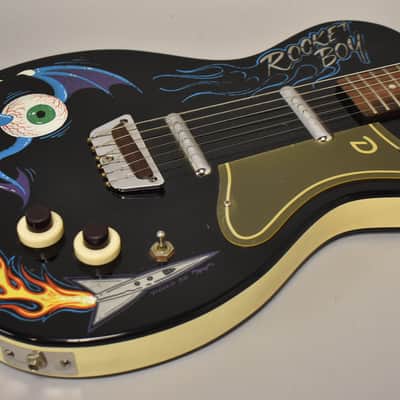2000's Danelectro '56 U2 Reissue Custom Painted 'Rocket Boy' Black w/Gig Bag image 7