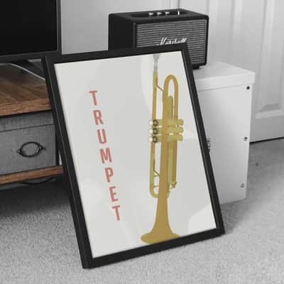 Trumpet Instrument Print - Jazz Music Poster, Music Studio Decor, Brass Instruments, A3 Size image 3