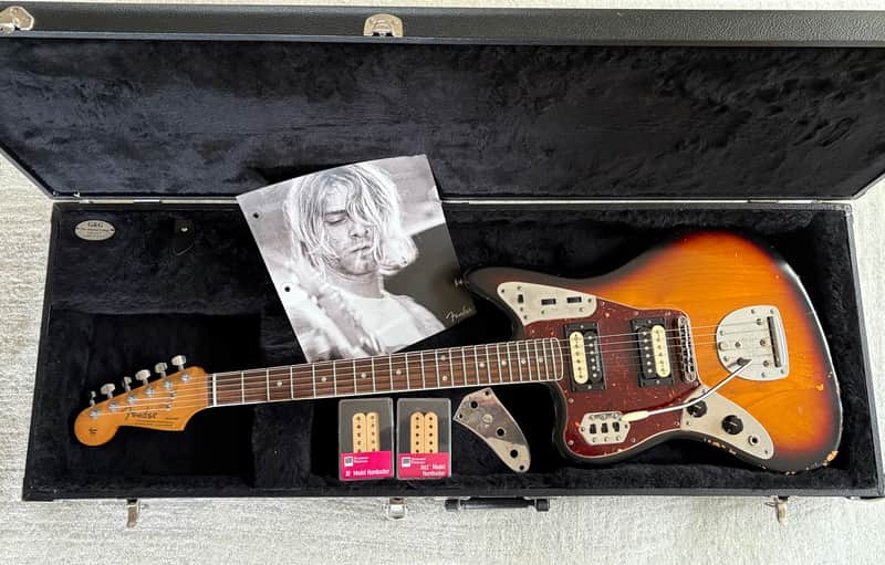 2012 Fender Kurt Cobain Road Worn Jaguar Left Hand Lefty + Case + Book + Extra Pickups Classic Player Jaguar Special HH Wiring