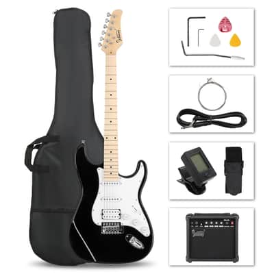 Glarry GST Electric Guitar HSS Pickups w/20W Amplifier - Black image 1