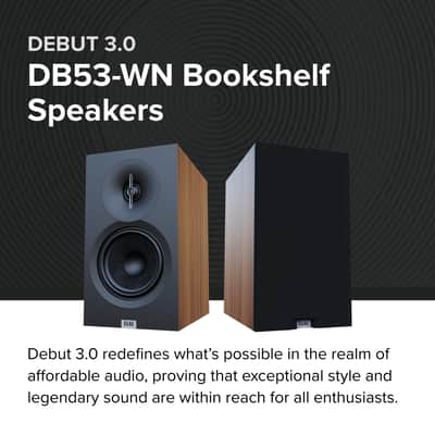 ELAC Debut 3.0 DB53-WN Bookshelf Speakers, Walnut (Pair) - 1” Aluminum Dome Tweeter & 5.25” Aramid Fiber Woofer - 2-Way Bass Reflex - 48Hz to 38KHz Response image 2