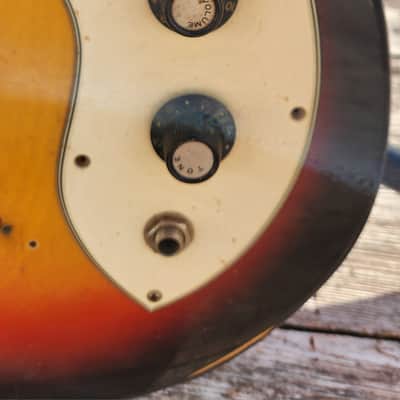Univox Hi Flyer Bass Tobacco Burst w Speed Bump Pups 1960s Japan image 12