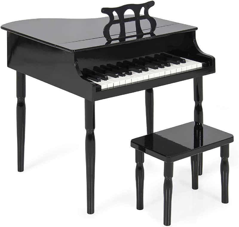 Classic Wooden 30-Key Mini Grand Piano Musical Instrument For Kids with Bench Black image 1