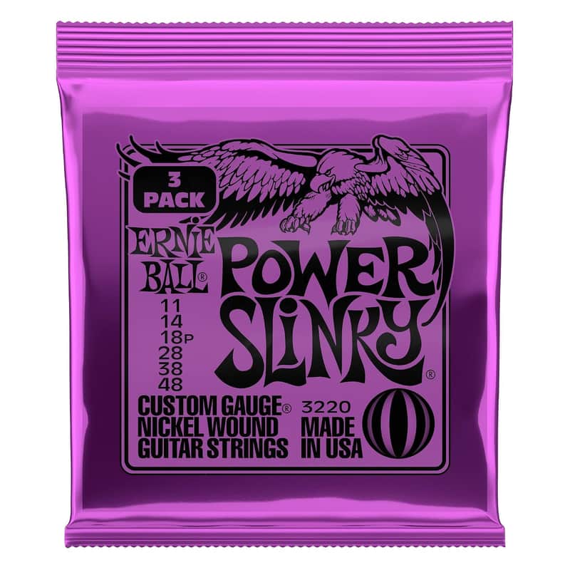 Ernie Ball Power Slinky Nickel Wound Electric Guitar Strings 3-pack, 11-48 Gauge (P03220) image 1