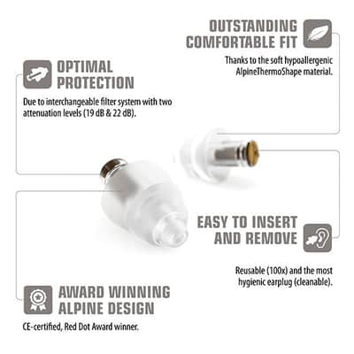 Alpine - Hearing Protection Musicians Earplugs With Two Interchangeable Filter Sets & Case image 3