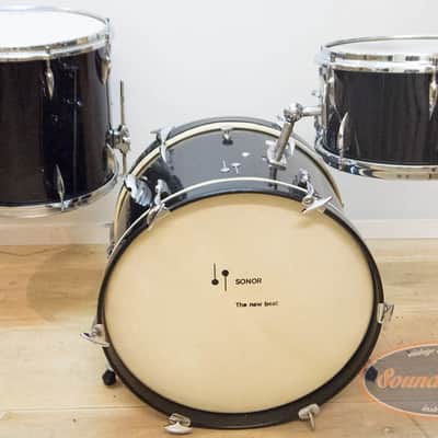 Vintage Early 60's Sonor Teardrop Black Sparkle Jazz drums 3-piece image 1