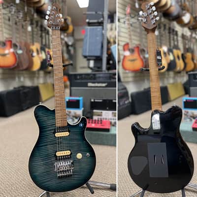Ernie Ball Music Man Axis Flame Top Electric Guitar Yucatan Blue w/ Hard Case image 1