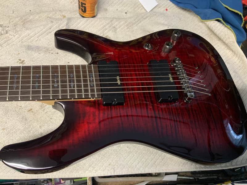 Schecter Demon-7 2022 Crimson Red Burst flame w gigbag image 1