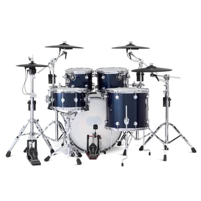DW DWe 5pc Complete Electronic/Acoustic Drum Set w/Roland Cymbals & V71 Midnight Blue Metallic image 2