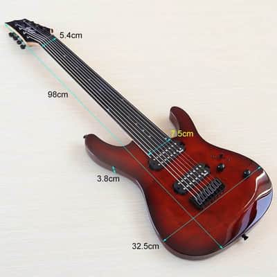 Custom 8 String Fretless Electric Guitar, Burl Wood Top Body, Maple Neck image 10