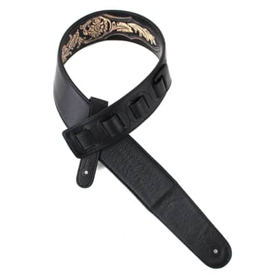 Walker And Williams KH-02-BLK Onyx Black Carving Leather Top With Tooled Floral Vine & Western Ends image 5