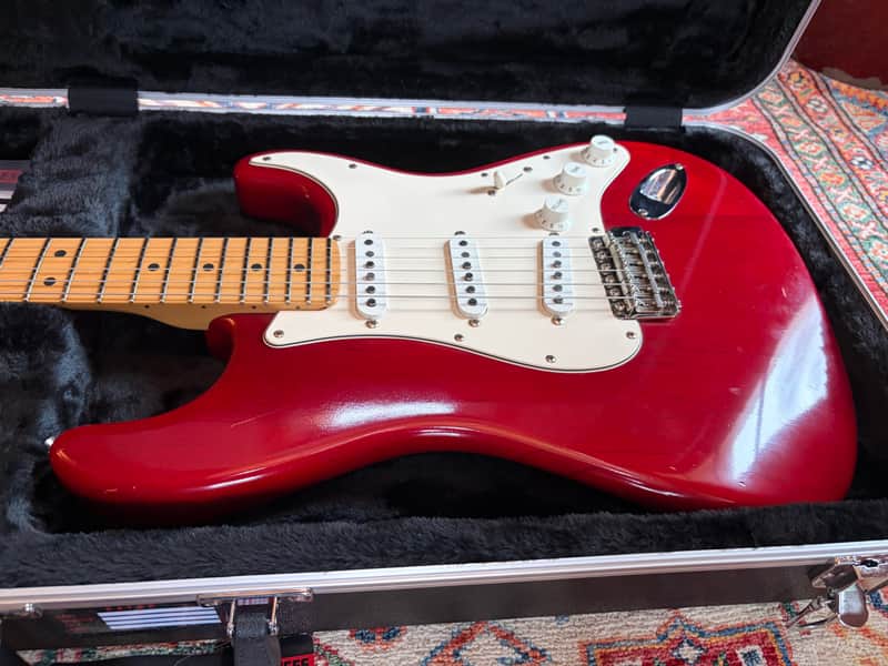 2002 Fender Highway One Stratocaster with Maple Fretboard - Crimson Red Transparent