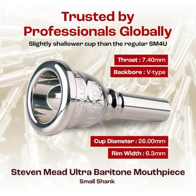 Denis Wick Steven Mead Ultra Baritone Mouthpiece - Silver Plated, 5880B-SM4X - V-Type Backbore for Balanced Airflow & Tone - Baritone Accessories for Easy Articulation 26.00 x 6.3 x 7.4mm image 4