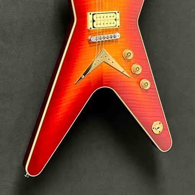 Dean - USA - ML - Patents Pending - Flame Top - Trans Cherry Sunburst - DiMarzio Super Distortion Pickups - Chrome Hardware - Brass V Plate - OHSC - Call for Best Price !!! image 2