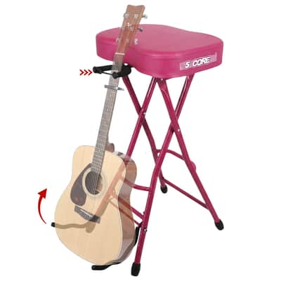 5 Core Guitar Stool 3.15" Padded Chair Foldable Music Seat w Built in Foot Rest Guitar Stand image 2