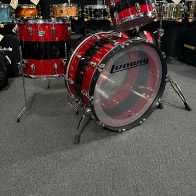 Ludwig 50th Anniversary Vistalite Pro Beat 24/16/13" Drum Set Kit in Red Sparkle/Smoke/Red Sparkle from NAMM image 1