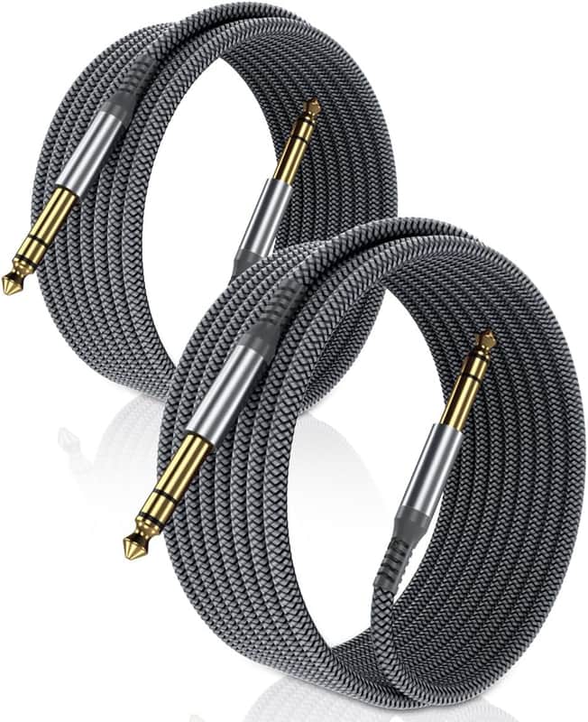 1/4 Inch TRS Instrument Guitar Cable 10ft 2Pack,Straight 6.35mm Guitar Bass AMP Cord,Quarter Inch 6.3mm Male Jack Stereo Audio Balanced Line for Electric Guitar,Bass,Keyboard,Amplifier,Speaker image 1