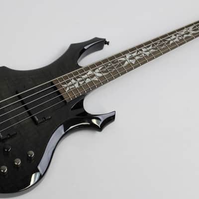2006 ESP LTD F-405FM 5-String Bass, See Thru Black, Custom Tribal Inlays, Rare! image 2