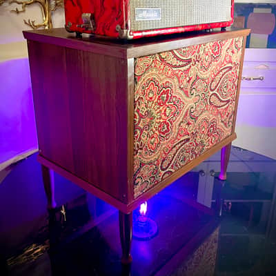Rotary Connection 1x12 light up loaded guitar speaker cab on legs! Vintage 8 ohm speaker. Semi open. Quality hardwoods. Vintage MCM style. Paisley grill cloth. Heavy duty Switchcraft jack. 2026 - Wood image 3