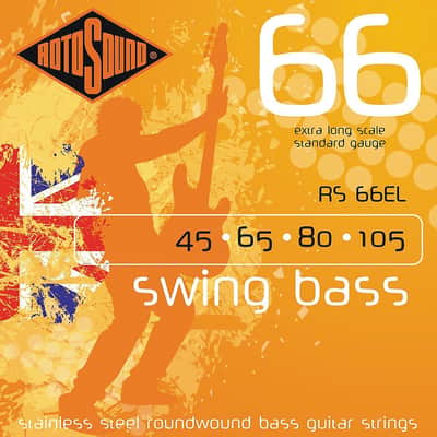 Rotosound RS66EL Stainless Steel Roundwound Extra Long Scale Bass Strings 45-105
