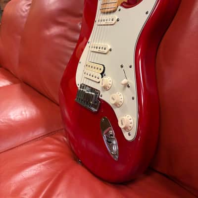 2000 Fender American Deluxe Fat Stratocaster HSS with Maple Fretboard Crimson Transparent image 7