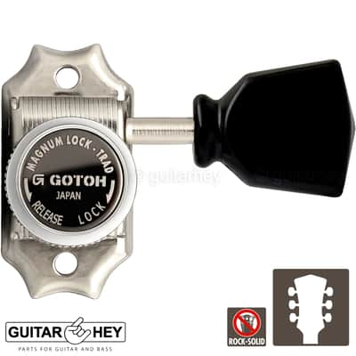 NEW Gotoh SD90-SLB MGT MAGNUM LOCKING Tuners L3+R3 w/ Black Buttons 3x3 - NICKEL