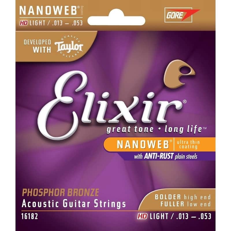 Elixir 16182 Nanoweb Phosphor Bronze Acoustic Guitar Strings - HD Light  (13-53) image 1
