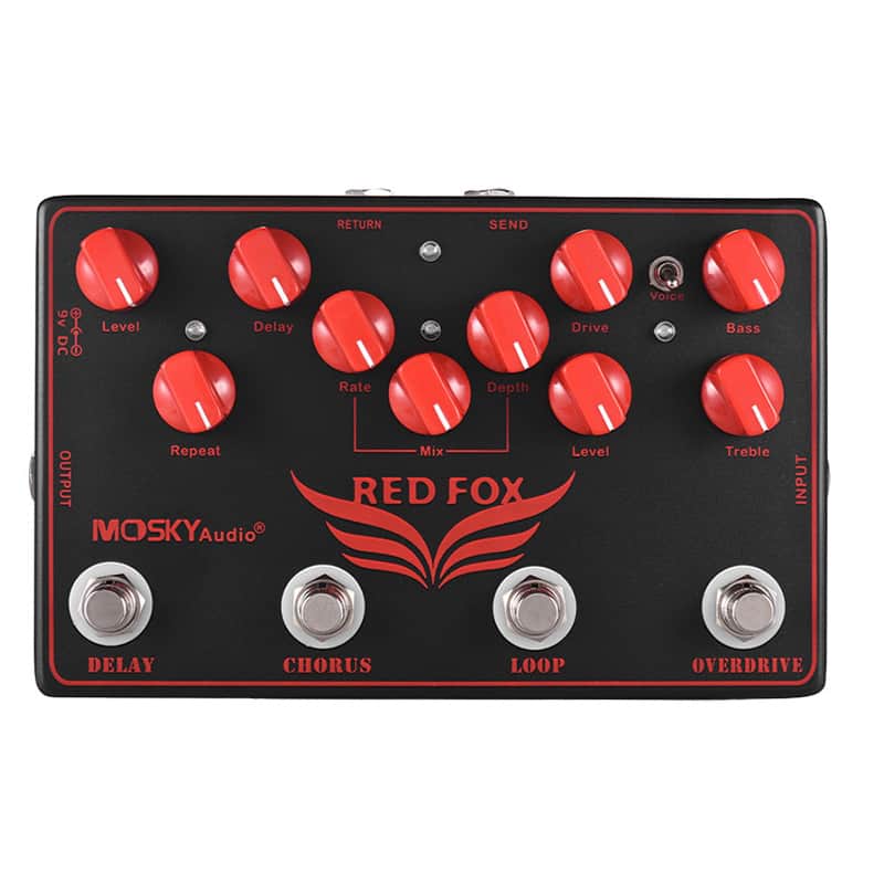 Red Fox 4-in-1 Multi Effects Pedal With Overdrive, Chorus, Delay, FX Loop Pedal image 1