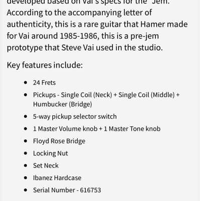 Steve Vai's 1986 Hamer JEM Prototype "Monkey Grip Guitar" incl. Signed Letter of Authenticity - Pre Ibanez - Collector Alert! image 22
