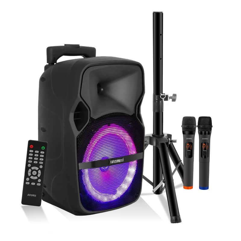 5 Core Party Speaker Bluetooth 250W Big Powered Rechargeable Outdoor PA DJ System w 2 Wireless Mics image 1