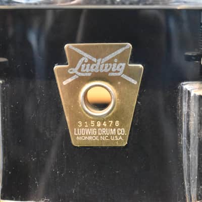 Vintage 80's Ludwig Slotted Coliseum 8" x 14" 12 Lug Snare Drum in Black Cortex image 7