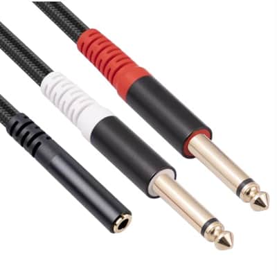 3.5mm 1/4 inch Stereo TRS Female to 2 Dual 6.35mm Mono TS Male Y Splitter Premium Cable 30CM image 3