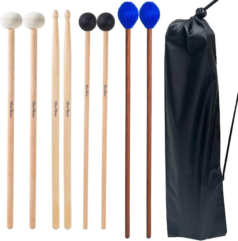 4-Pair Drum Mallet Set – Felt, Rubber & 5A Mallets with Carrying Bag for Timpani, Marimba, Xylophone & Percussion image 1
