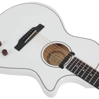 Swing Hybrid-White All Solid Electric Acoustic Slim Guitar Piezo Magnetic Pickup image 3