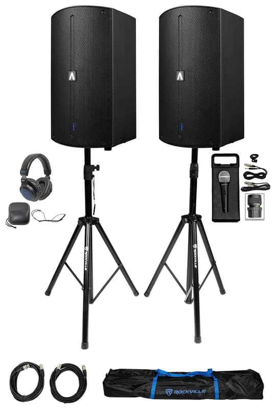 2 Avante Audio A10X 1000w 10" Active DJ PA Speakers+Stands+Microphone+Headphones image 1