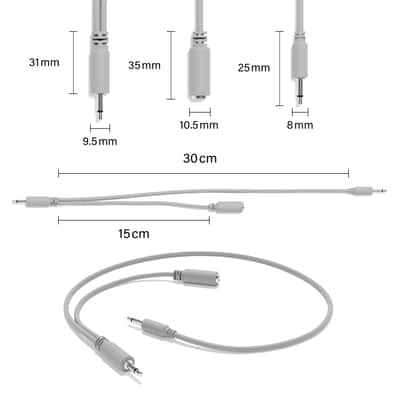 ExcelValley [Grey | 45 cm - 17.72"] 5-Pack - Hopscotch Mono Splitter Y Patch Cables TS 3.5mm 1/8" Eurorack Synth image 2