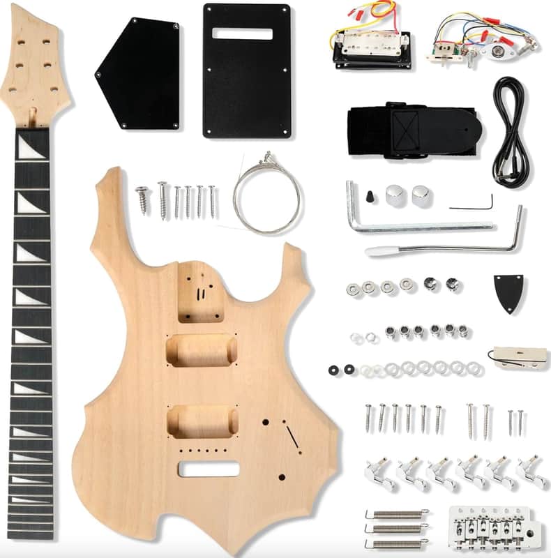 DIY Guitar Kit, 24 Fret Maple Wood Guitar Neck with Rosewood Fingerboard, Mahogany Body image 1