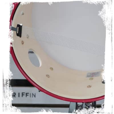 Birch Wood Shell Snare Drum by Griffin - 14" x 6 - 5" Oversize 2 - 5" Vents with Custom Graphic Wrap (Limited Edition) - Red Hardware with Drummers Key for Students & Pros 8 Tuning Lugs image 9