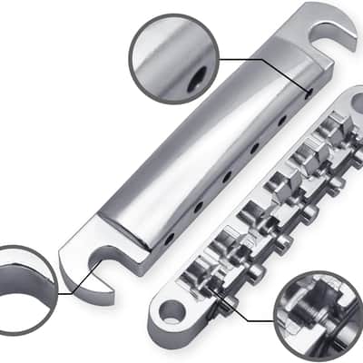 A Set of String Saddle Tune-O-Matic Bridge and Tailpiece with Studs for GB LP Style Electric Guitar (Chrome) image 2