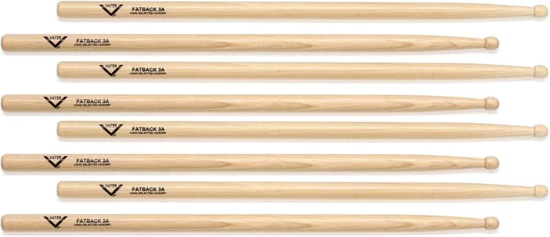 Vater 3A Fatback Hickory Drum Sticks Consumer 4 Pair Value Pack VTR-VSP3AW image 1