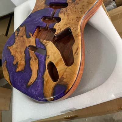 Burl Wood & Purple Epoxy Resin Guitar Body Single-Single-Humbucker pickup setup River table style Resin wood  resin veneer Mahogany strat Electric guitar body SSH image 5
