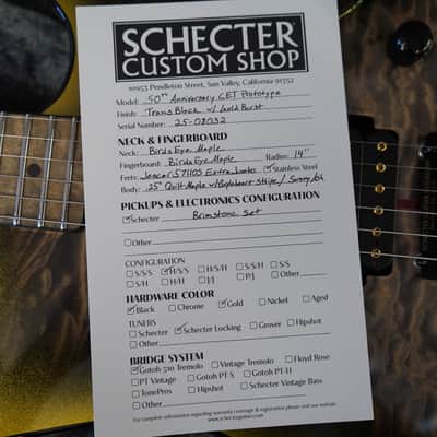 Schecter USA CUSTOM SHOP CET 50th Anniversary PROTOTYPE Metallic Gold w/Black Burst 6-String Electric Guitar w/ Black Tweed Case image 9
