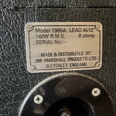 Marshall 1965A Lead 140-Watt 4x10" Angled Guitar Speaker Cabinet 1984 - 1991 - Black image 4