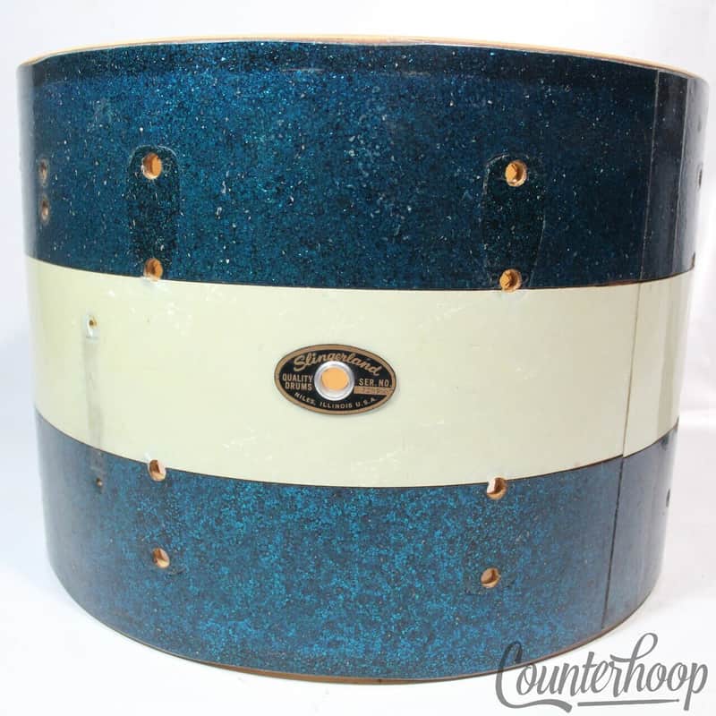 Slingerland 10x14"Blue Sparkle/White Marine Pearl Tenor Tom Drum Shell Vintage60 image 1