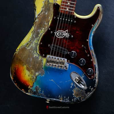 Fender Stratocaster Pelham Blue over Yellow/Sunburst Heavy Aged Relic by East Gloves Customs (RARE) image 8