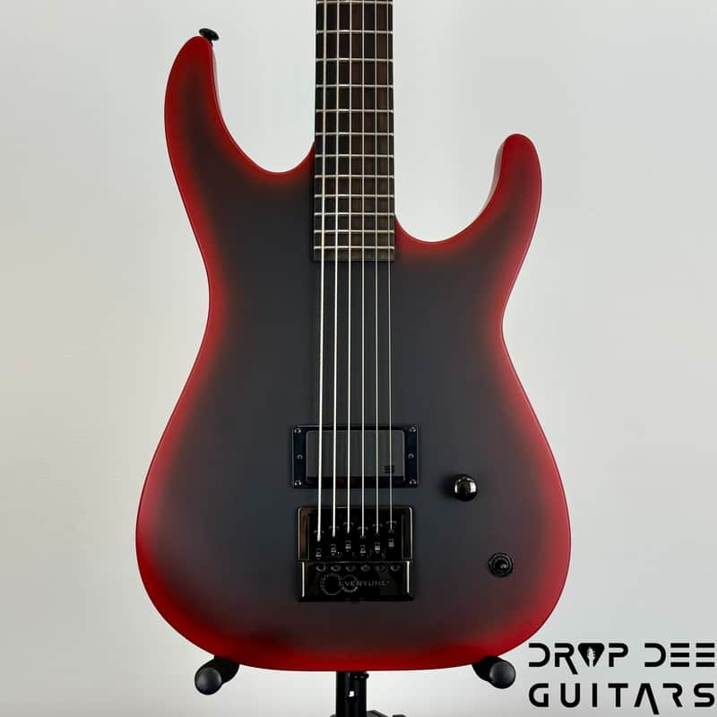 ESP LTD M-6 Evertune 30" Baritone Black Metal Electric Guitar - Black Red Burst Satin