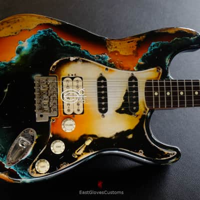 Fender Stratocaster Black/Blue over Sunburst Inspired by Joe Strummer Aged Heavy Relic (RARE) image 5